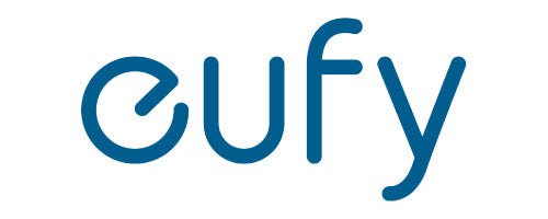 Blue 'eufy' logo on a white background